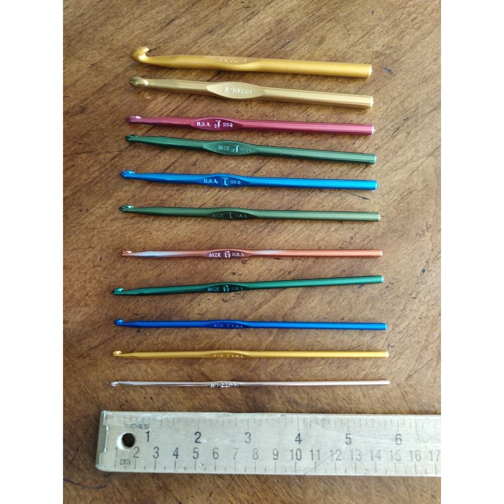 Vtg Boye Aluminum Crochet Hook Set US Size B F G I J N Mixed Lot 11x (Duplicates